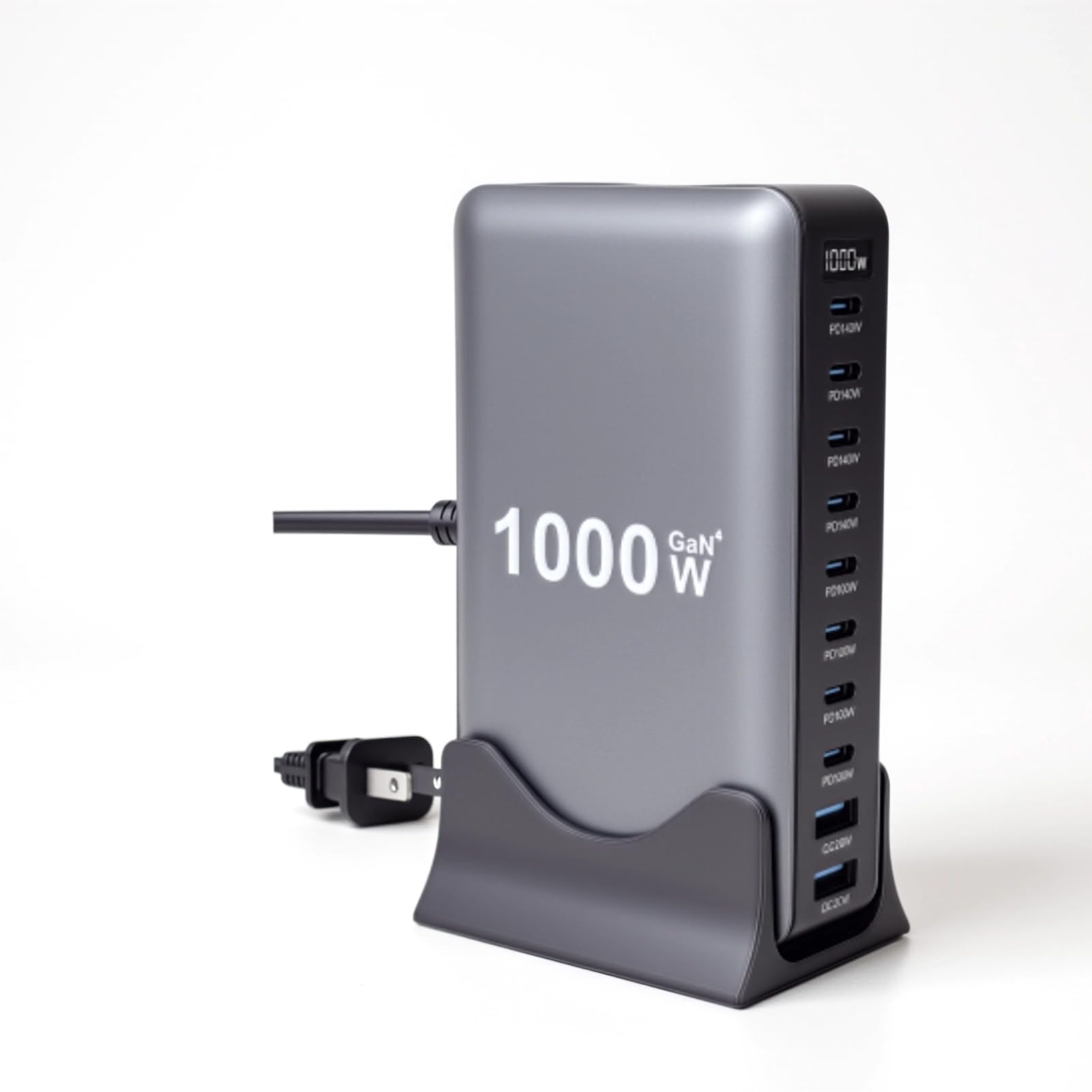 Cuifati Blok ładowarki USB C 1000 W, 10-portowa Stacja ładująca USB C GaN IV Niezbędne W Podróży Wieloportowa Stacja ładująca, Adapter Szybkiej ładowarki Laptopa 140 W do urządzeń (wtyczka UE)