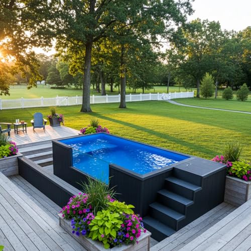 Above Ground Container Pool, Galvanized Steel Swim Spa for Outdoor Installation Fiberglass Inground Pool Shells with Filtration & Liner