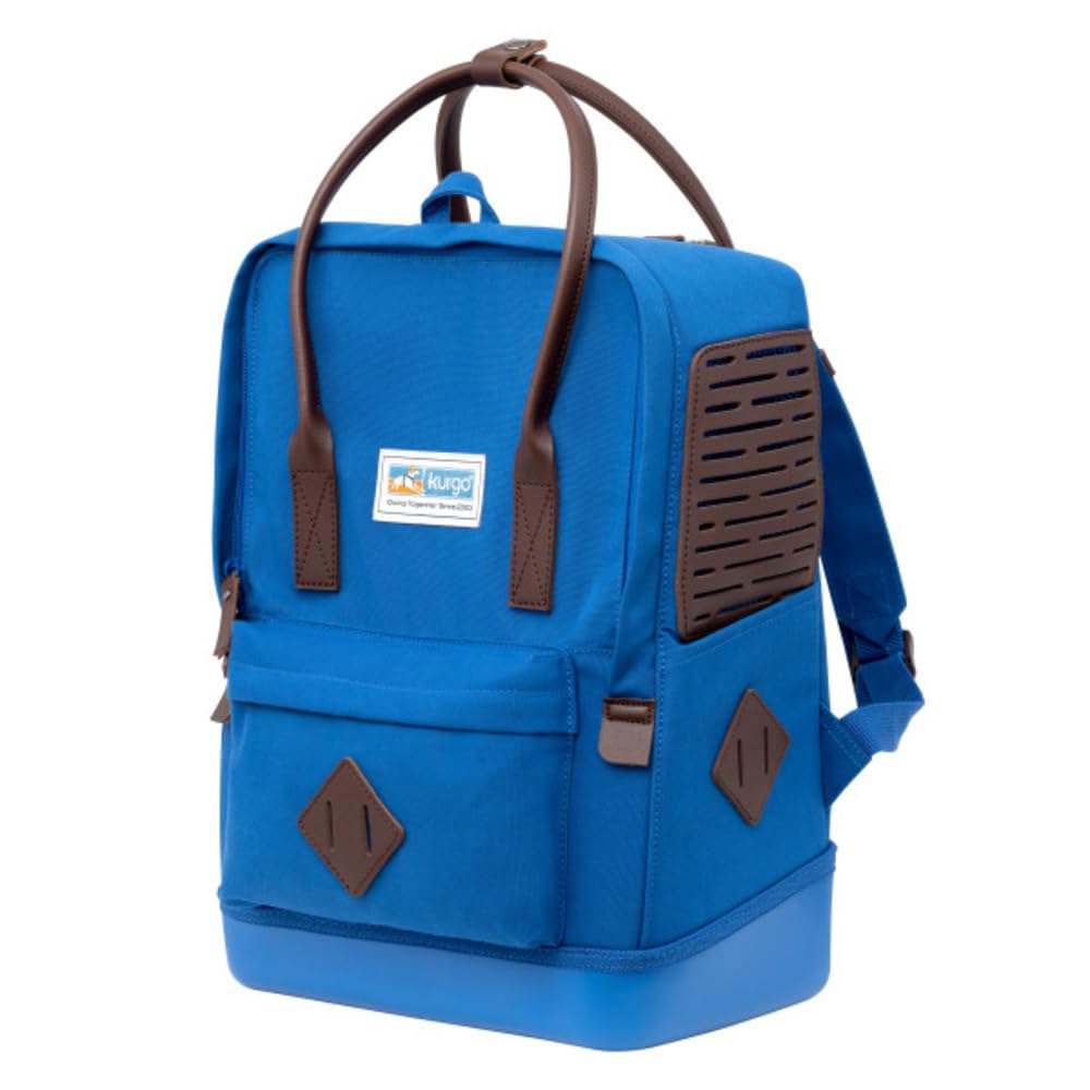 Kurgo Nomad Mochila Transportín, Azul | Apta para Avión, Fondo Impermeable, Bolsillo para Tablet, Para Perros Pequeños
