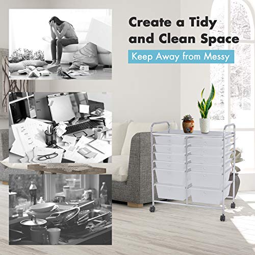 Image of LDAILY 12 Drawer Rolling Storage Cart, Craft Cart Organizer on Wheels w /Metal Frame, Large Capacity & Smooth Drawer, Rolling Cart w /Drawers for Classroom, Office