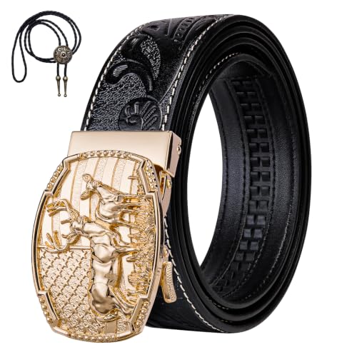 Image of Dubulle Mens Ratchet Belt Gold Click Buckle Adjustable Leather Belts
