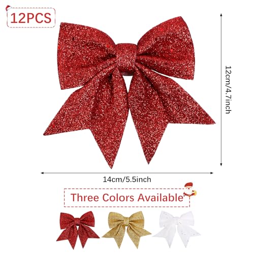 12pcs Red Bows for Christmas Tree,5.5 Inch Glitter Red Wreaths Bows Christmas Bows for Tree Decorations,Xmas Tree Bows,Sequin Bows Ties Ornaments for Christmas Tree,Wreaths,Garland Decorations - Image 2