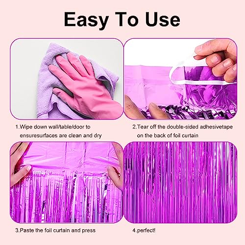 Image of 2 Pack 3.28 ft x 6.56 ft Rose Red Tinsel Curtain Party Backdrop Decorations, Metallic Foil Fringe Backdrop Door for Halloween, Christmas, Birthday Graduation Wedding Party Streamers Photo Backdrop.