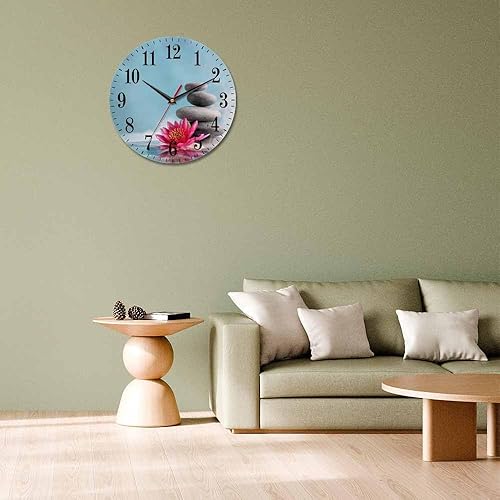 Miniatura 7 de Mxocom Reloj de pared de meditación con lirio de agua y piedra zen, natural, para relajarse, de 10 pulgadas, silencioso, sin tictac, funciona con