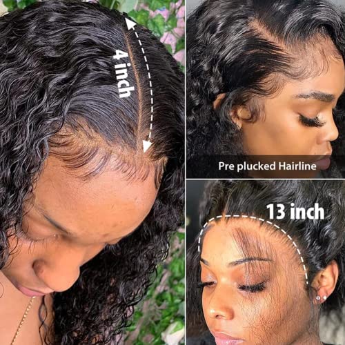 28 Inch Lace Front Wigs Human Hair Water Wave Wigs For Black Women Human Hair 13X4 Lace Front Wigs Glueless Wigs Pre Plucked With Baby Hair Hd Transparent Lace Frontal Wigs Wet And Wavy Brazilian Virgin Wigs Curly Lace Front Wig Natural Color 180% Density #TOP3