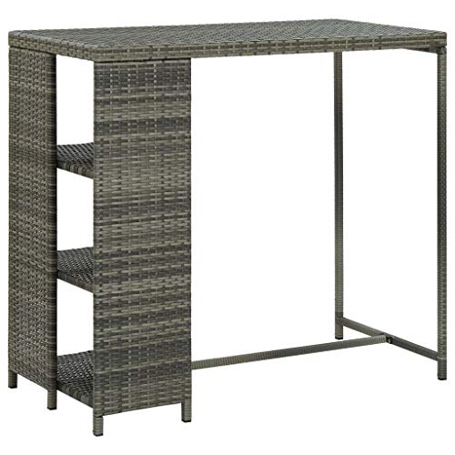 Teenpull Bartisch mit Regal, Grau, 120x60x110 cm, aus Poly Rattan, robuster Bistrotisch für Esszimmer, Küche
