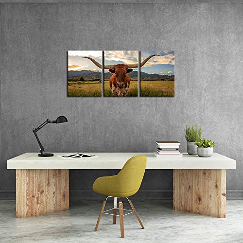 Iknow Foto 3 Piece Highland Cow Canvas Wall Art Prints Texas Longhorn Photo Contemporary Paintings Farm Animals Pictures Home Decoration Giclee Artwork Wood Frame Gallery Wrapped Ready To Hang 12X16X3 #TOP1