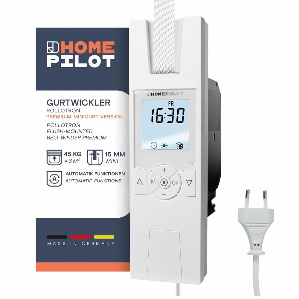 HOMEPILOT - Enrollador cinta RolloTron Premium mini | Motor eléctrico con pantalla para control cómodo persianas. Accesorio Smart Home - ¡adaptable instalación posterior! Capacidad carga: 45 kg