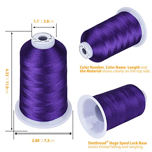 Image of Simthread Embroidery Machine Thread 5000M 40WT Polyester, Purple 614 | 5000M 40WT polyester thread feeds smoothly for home or commercial embroidery projects.