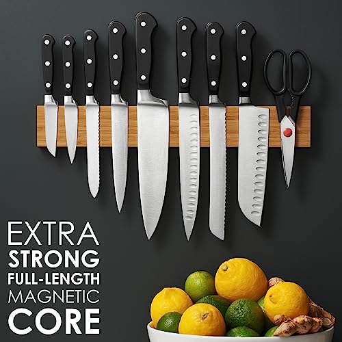Magnetic Knife Rack in Bamboo with Extra-Strong Magnet - 40 cm - Magnetic Knife Holder for Wall for Knives, Utensils and Tools - by LARHN - Image 4
