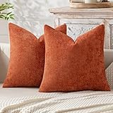 MIULEE Pack of 2 Burnt Orange Decorative Pillow Covers 18x18 Inch Soft Chenille Couch Throw Pillows Farmhouse Cushion Covers for Home Decor Sofa Bedroom Living Room