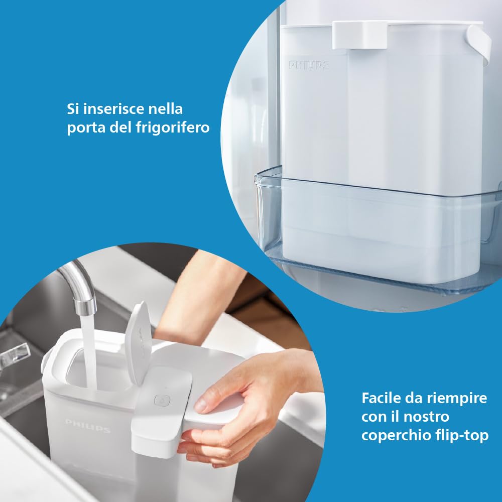 Caraffa filtrante Philips Water Instant (3 L) – Acqua pulita e dal buon gusto in pochi secondi – 3× filtro Taste+, riduce cloro e piombo, preserva i minerali