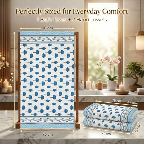 Image of Mafatlal Madhuban Soft Cotton Towel Set (1 Bath 147x76 cm + 2 Hand 76x38 cm) | 250 GSM | Absorbent, Waffle Weave | Regatta Color