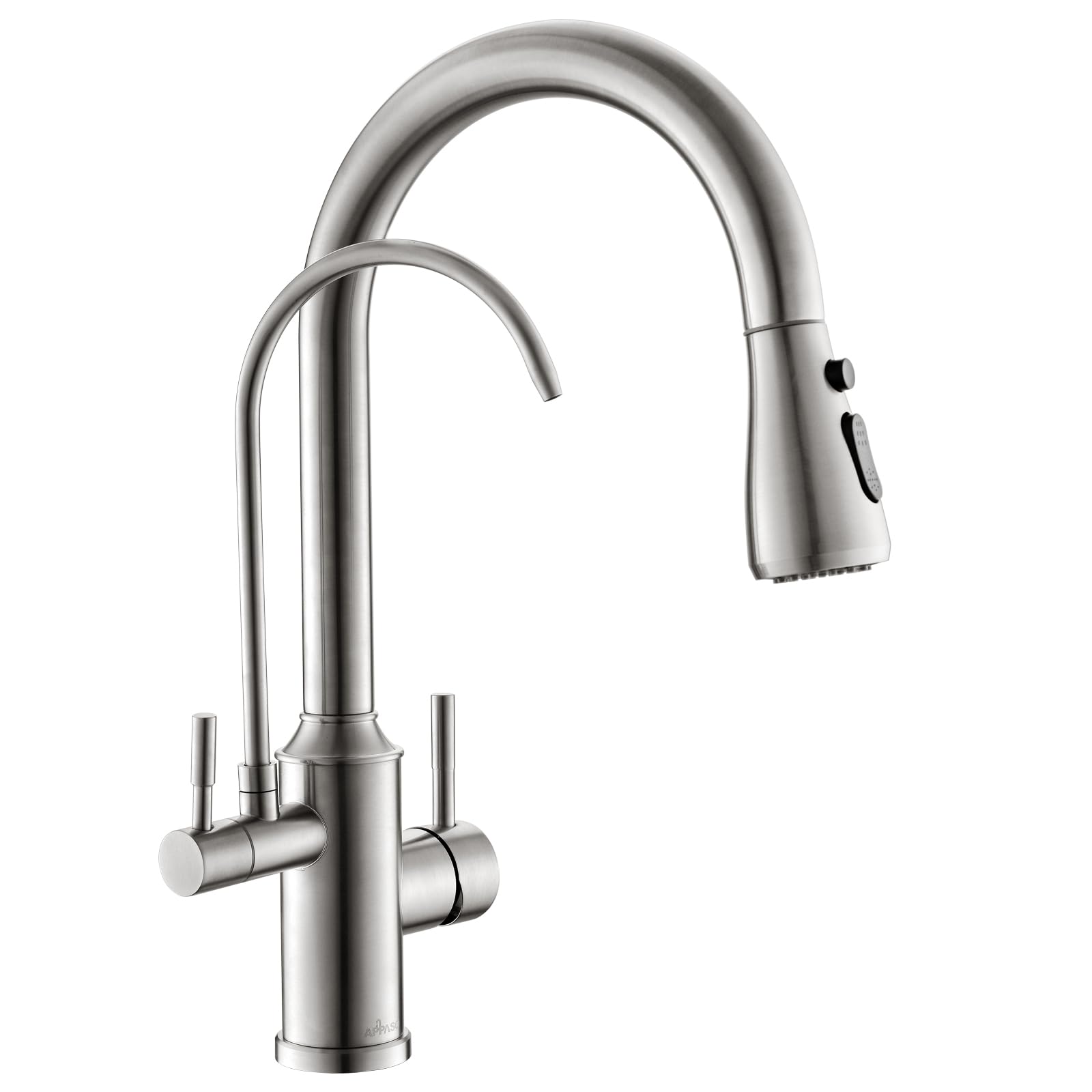 APPASO Kitchen Faucet with Water Filter Built-in, Pull Out Kitchen Sink Faucet with Sprayer, Single Hole 2 Handle Faucet with Filtered Water Dispenser - 3 in 1 Faucet Stainless Steel, Brushed Nickel