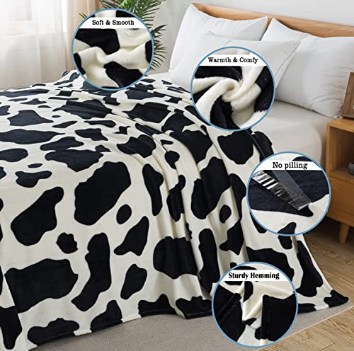 Flannel Fleece Cow Print Blanket Queen Size - Premium Anti-Static Super Soft Cozy Plush, Lightweight Microfiber Winter Warm Throw Blanket For Couch Sofa Bed 90" X 90"(Black Cow Queen) #TOP1