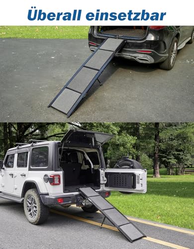 JOYTUTUS klappbare Hunderampe für Autos, SUVs und LKWs, 90kg Belastbarkeit, geeignet für große, mittelgroße und kleine Haustiere(180 x 44 cm ),Aluminiumrahmen