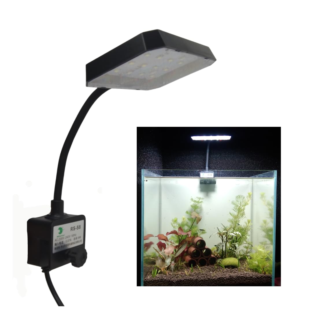Premier Plants Aquarium Clip on LED Lamp Flat Nano Full Spectrum Planted Tank Aquarium Light for Fish Tank with Vivid Colour Rendering Suitable for Upto to 12mm Thick Glasses (RS-S08)