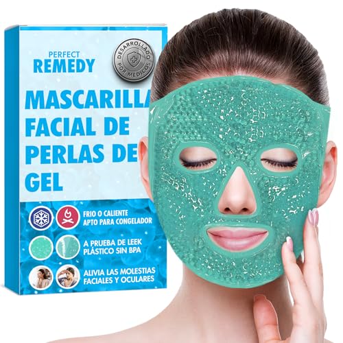 Perfect Remedy Máscara Gel Frío Cara Reutilizable - Antifaz Gel Frío y Calor - Máscara Fría Dolor Cabeza Migraña Bolsas y Ojeras Inflamación - Cuidado Facial para Hombre y Mujer [Verde]