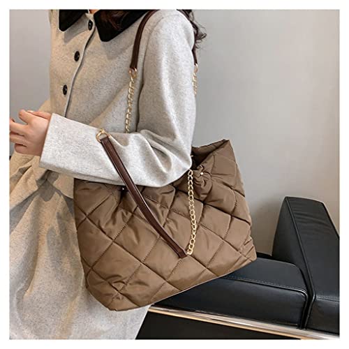 Image of GRPKSSIB Quilted Tote Bag Soft Nylon Shoulder Bag Lightweight Puffer Padding Handbag Puffy Hobo with Chain for Women