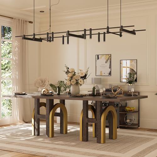 94-Inch-Large-Brown-Wooden-Dining-Table-for-8-10-People-Farmhouse-Rectangular-Dining-Table-with-H-Shape-Solid-Wood-Legs-U-Shape-Brushed-Gold-Base-for-Kitchen-Dining-Room-Office 94 Inch Large Brown Wooden Dining Table for 8 10 People Farmhouse Rectangular Dining Table with H Shape Solid Wood Legs U Shape Brushed Gold Base for Kitchen Dining Room Office