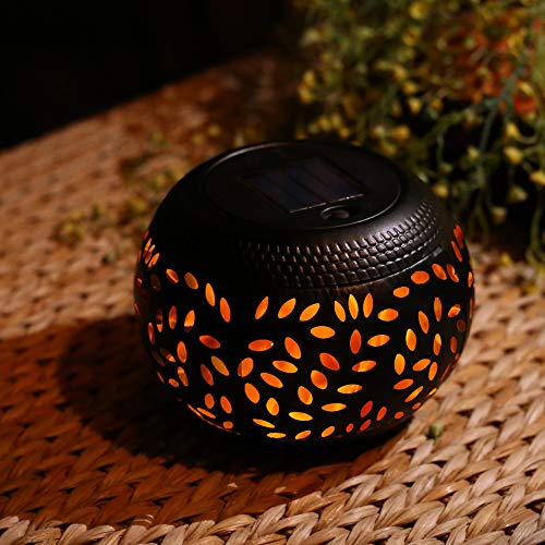 Solar Table Lantern Outdoor Waterproof- Dancing Flickering Flame Solar Powered Led Light，Black Metal Desktop Decorative Lamp Auto On/Off Lighting Dusk To Dawn For Desk Patio Garden Pathway Yard #TOP4