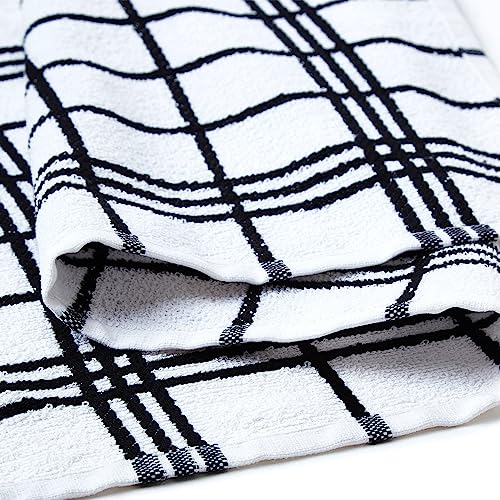 Image of Encasa XO Kitchen Towels and Dish Cloths Sets | Black Non-Terry+Terry Highly Absorbent Cotton Terry Towels | 70x45 cm | Multipurpose for Washing Dishes and Cleaning Pack of 4