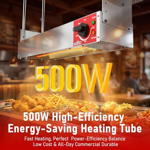CROSSON Electric Food Heat Lamp 24 Inch Commercial Food Warmer Overhead Strip Heater with German EGO Thermostat,Suspended Chain and Undermount Brackets for Buffets & Parties,500W by crosson - Used condition - Image 3