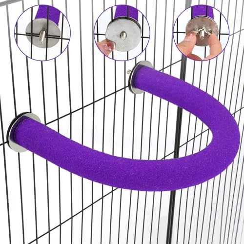 Image of Rypet U Shape Parrot Perch Stand Toy for Paw Grinding Clean Stick Exercise, Rough-Surfaced Quartz Bird Perch Standing Cage Accessories for for Small Parakeets Cockatiels Conures Macaws (Purple XL)