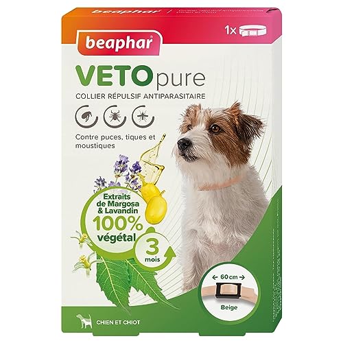BEAPHAR – VETOPURE – Collier répulsif antiparasitaire pour Chien et Chiot – Aux extraits de Margosa & de Lavandin – Contre Les puces; tiques et moustiques –...