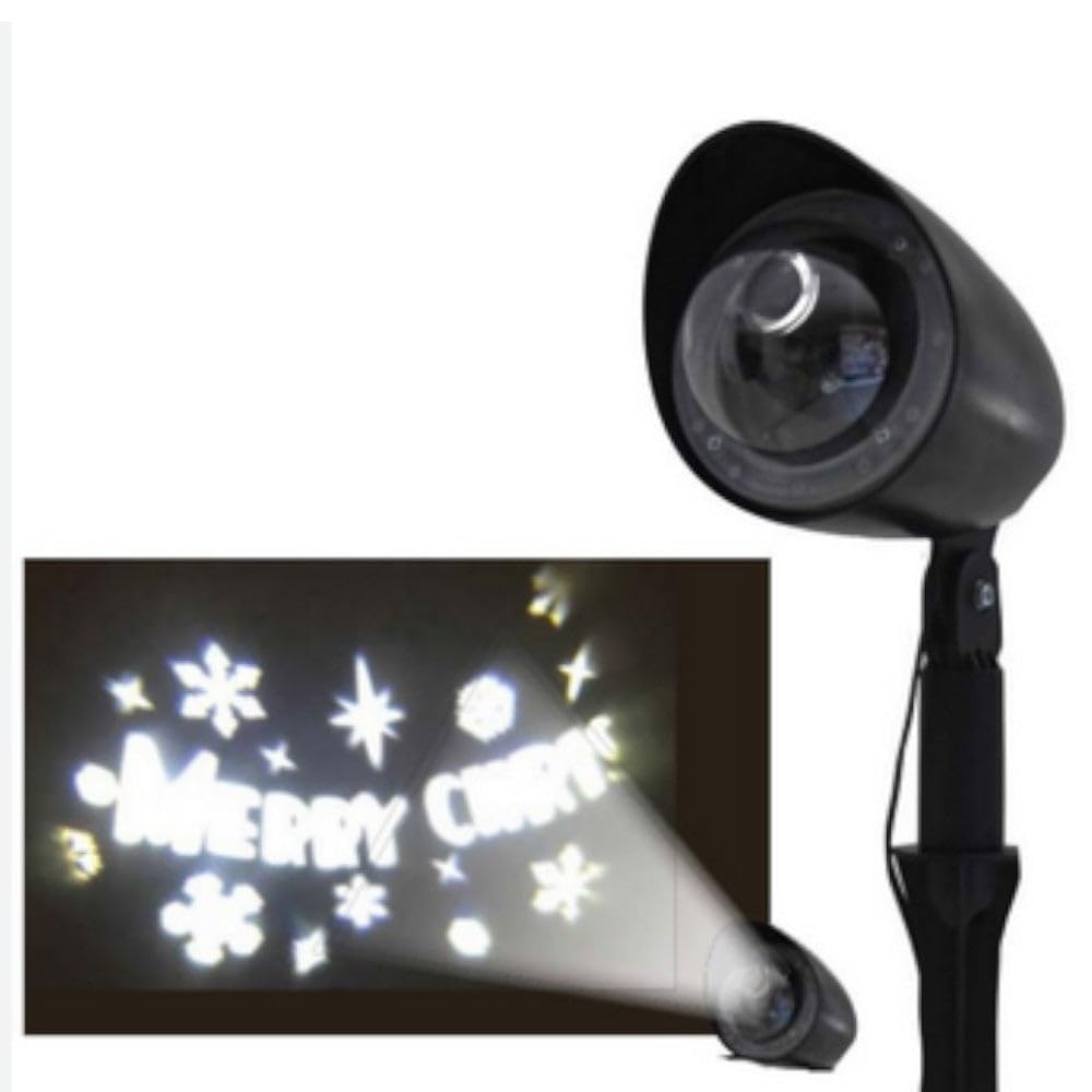 LED-Projektor für den Außenbereich mit verstellbarem Winkel, Dekor mit Schriftzug "Merry Christmas", weiß, IP44, Trafo 6 V, 6 Watt