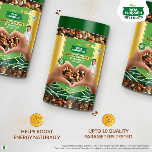 Image of Tata Sampann Panchmeva Mix, Vrat Essentials, Blend of Almonds, Cashews, Green Raisins, Black Raisins, and Dates, Source of Protein, Fit For Fasting, 400g (Pack of 3)