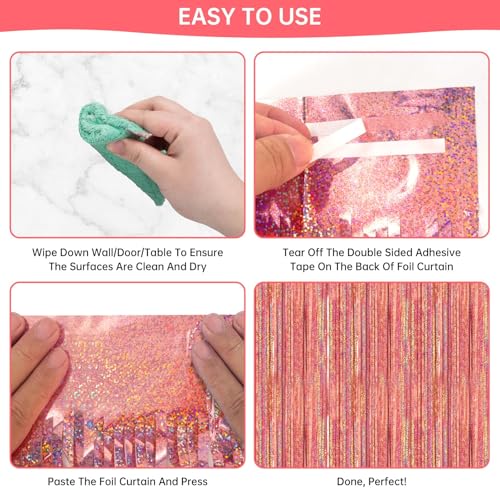 Image of 2 Pack 3.3 x 8.2 ft Tinsel Foil Fringe Backdrop Curtain, Upgraded Rose Gold Glitter Metallic Streamers, Party Photo Curtains Backdrop for Birthday Wedding Bride Prom Bachelorette Party Decor