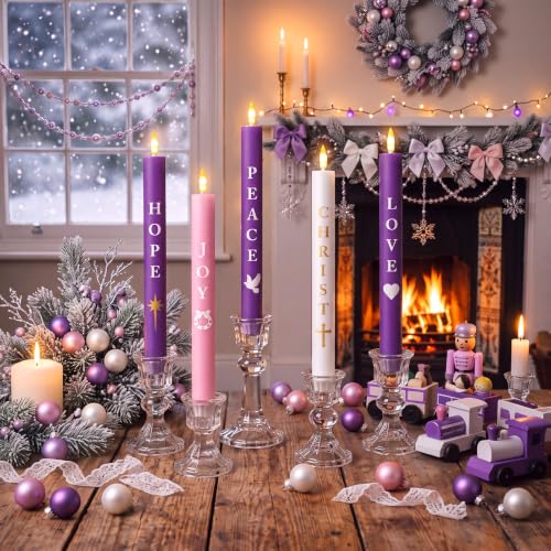 Image of Aurelema Battery Operated Flameless Taper Candle Remote, 5 Pcs, Advent