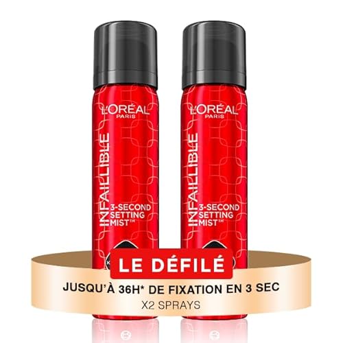 L'Oréal Paris - Spray Fixateur de Maquillage - Waterproof - Sans Transfert - Formule Légère - Non Collant - Résistant à l'Eau - Tenue Jusqu'à 36h - Infaillible - 80 ml (Lot de 2)