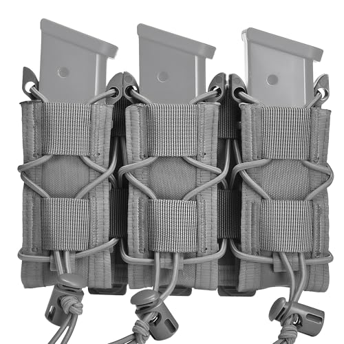 9mm Mag Pouch Double Triple,Pistol Mag Pouch Molle Clips,9mm Magazine Holder Open Top,Tactical Gear for Durable Camping Hunting Bag (Triple, Wolf Gray)