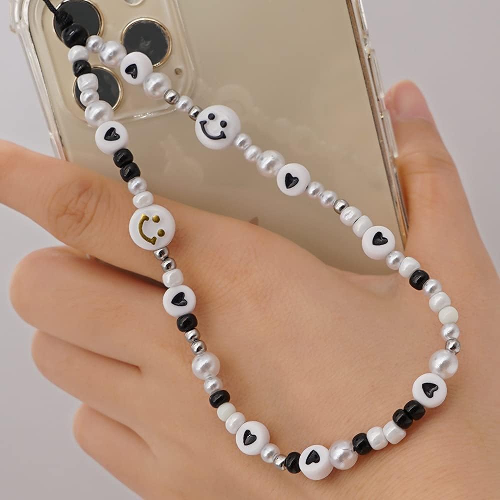 ISYSUII Beaded Mobile Phone Lanyard Wrist Strap, Colorful Smile Acrylic  Beads Chain Phone Charm Phone Anti-Lost Chain Hanging Cord For Women Girl 