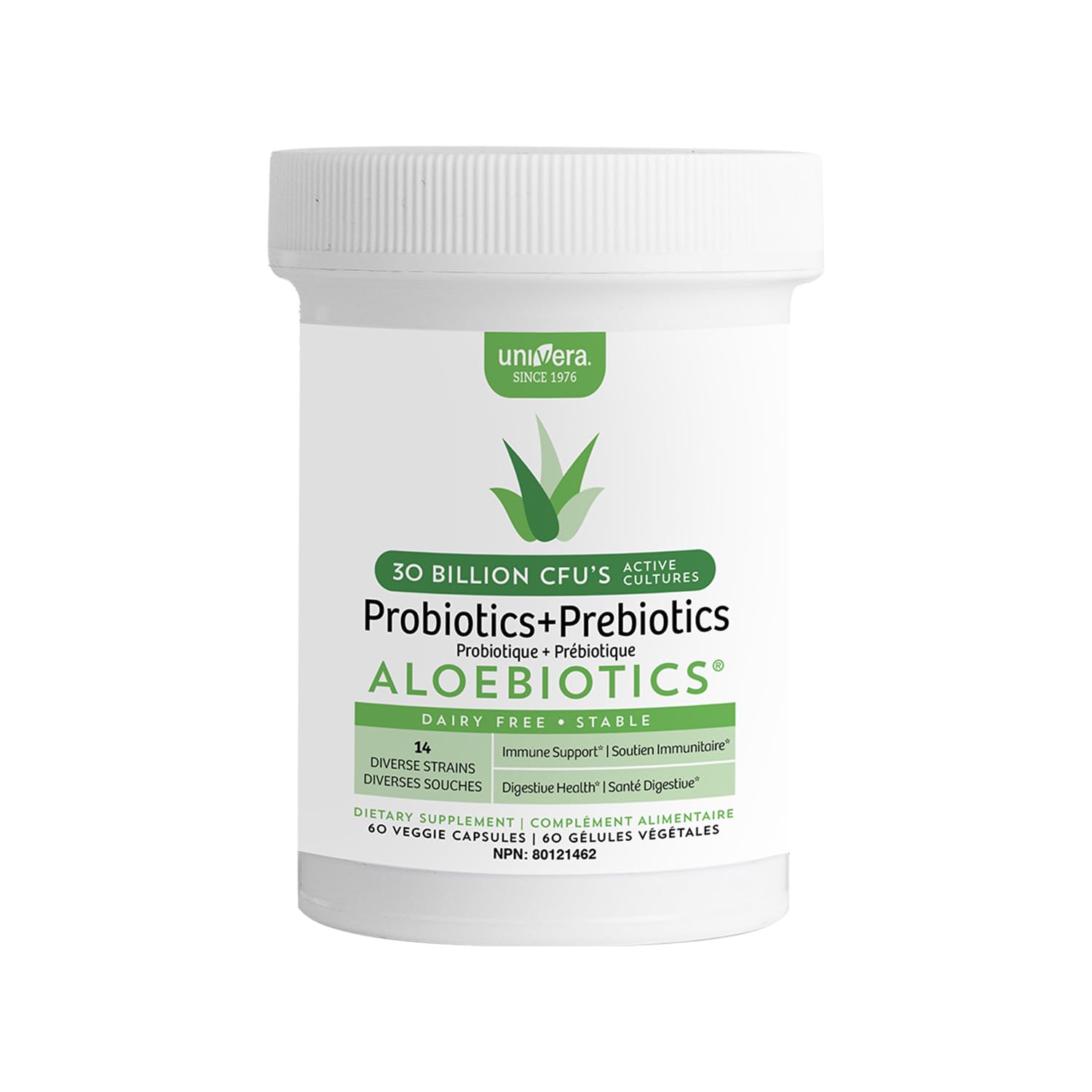 UniveraProbiotics for Women, Probiotics and Prebiotics 30 Billion CFUs with Organic Aloe Vera -14 Strains, Digestive Enzymes for Adults - Vegan, AloeBiotics, 60ct.