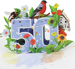 Cardology - 50th Birthday Pop Up Card - Floral 50th Birthday Card For Women