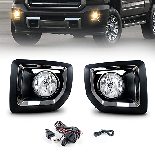 Generic Replacement Fog Lights Fit for 2015 2016 2017 2018 2019 GMC Sierra 2500HD / 3500HD Included Wiring Kits and Switch (Clear Lens)