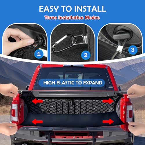 Image of Truck Bed Cargo Net for 2015+ Ford F150 & 2017+ F250 /F350 /F450 Accessories, Envelope Style Trunk Mesh Cargo Net, Heavy Duty&Double-Layer Nylon Storage Netting Organizer(Not for Spray-in Liner Beds)