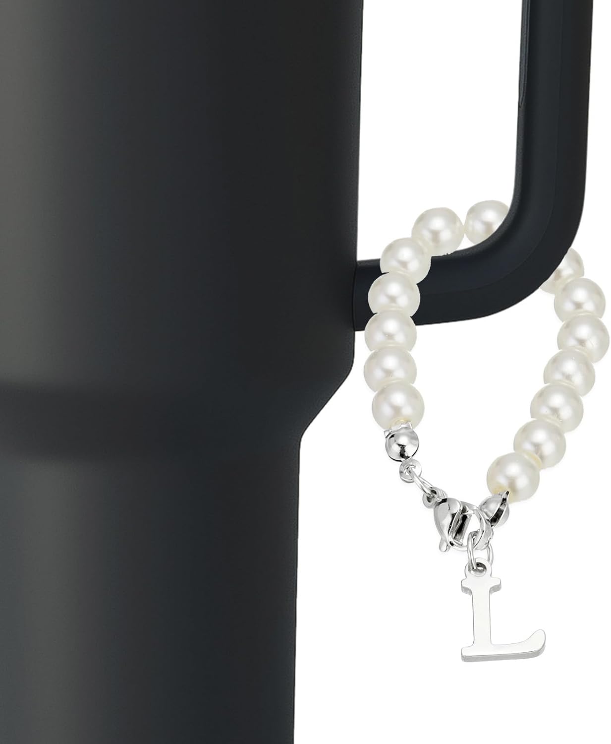 PATIKIL Letter Charm Accessories, 2PCS Pearl Chain Initial Name ID Accessories for Stanley Tumbler Cup Decoration, Gold & Silver, Letter L