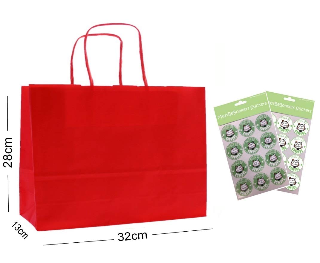 20 x Landscape Large Paper Party Gift Bags - Boutique Shop Bag - Select Colour (Red)