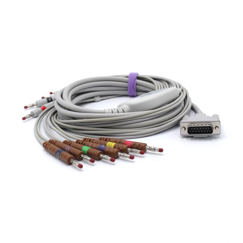 sino-k medical Câble EKG compatible pour Schiller AT10, AT10 Plus, AT101, AT102, AT102 Plus, AT104, AT110, AT3, AT5, AT6, AT60 10 fils fils 9,8 pieds CEI banane 4,0 mm 15 broches SK1214B