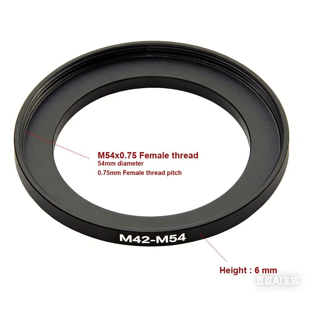 Bague d'adaptation M42 vers M54 mâle vers femelle 42 mm M42 1 mm T2 vers 54 mm M42-M54 Step-Up pour filtre d'objectif télescope