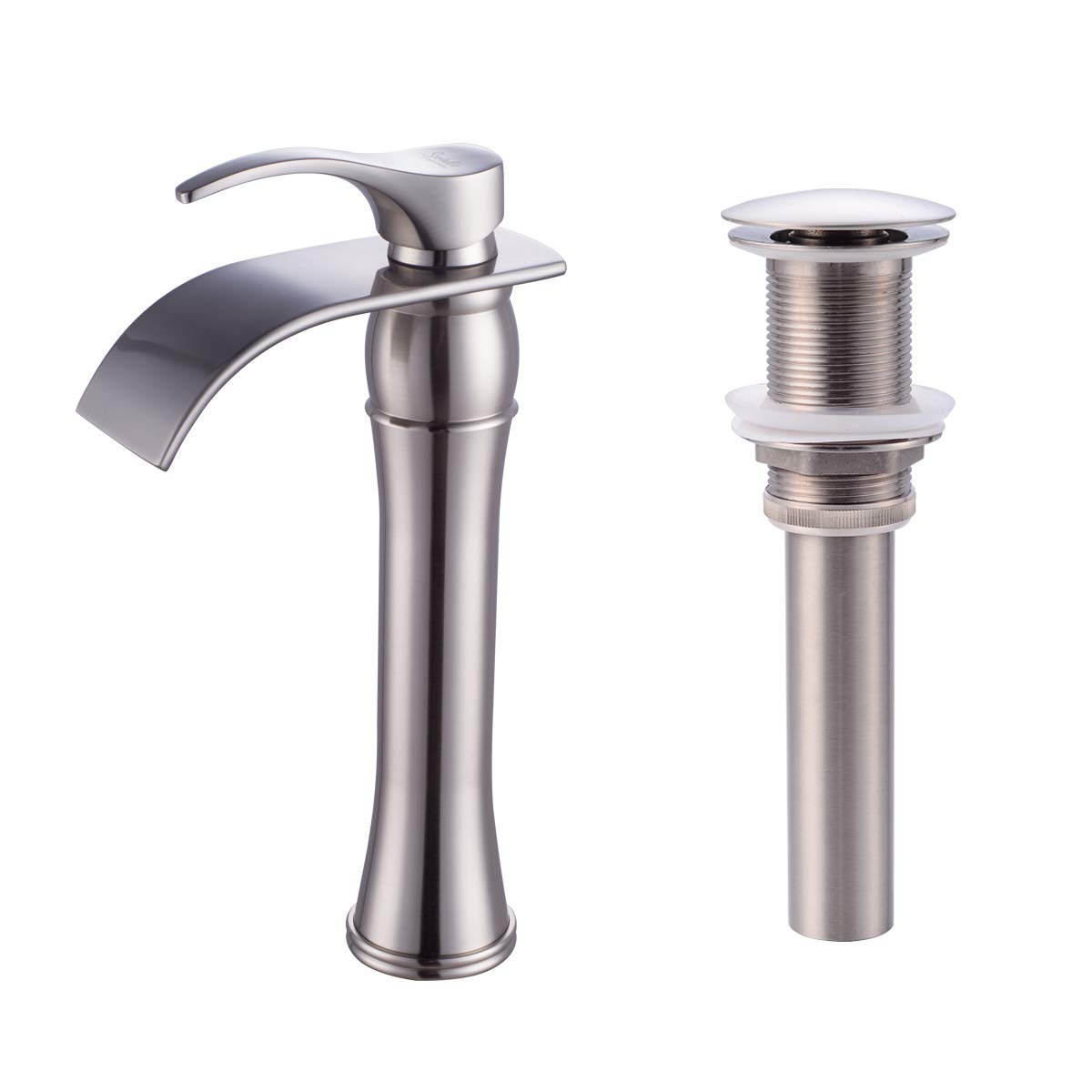Yuelife Bathroom Sink Faucet Waterfall Tap to know Wash Basin Handle Single Hole Toilet Mixer Tap with Waste Brushed Nickel Tall Body