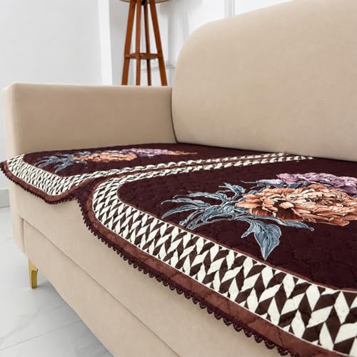 Image of Homerz 'Brooklyn Series' Premium Sofa Cover | Quilted Floral Design | Non-Slip Washable Sofa Protector | Soft Anti Slip Fabric (Ny Brown, 7 (3+2+2) Seater, Only Seat Cover)
