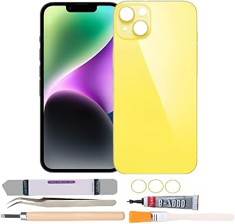 Back Rear Glass Cover Replacement Compatible with iPhone 14 6.1 inches with Repair Tool Kits Yellow