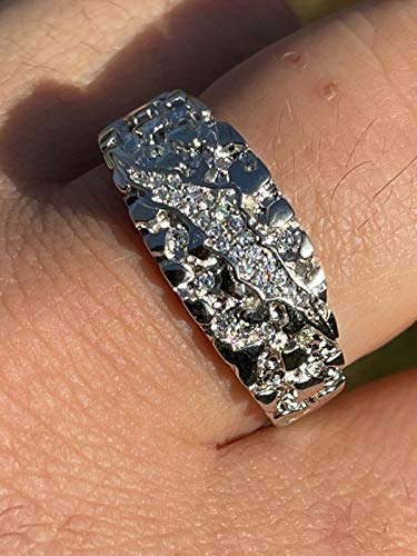 Men's Nugget Ring - Plain Solid 925 Sterling Silver Ring - Iced Cz Claw Mark - Sizes 6-132