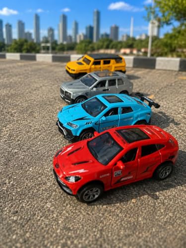 Image of Galaxy Hi-Tech SUV Die-Cast Pull Back 1:64 Toy Car Set of 4 with Openable Front Doors Mini Metal Racing and Collectible Cars for Kids and Collectors Realistic Model Beautiful Display Piece for Gift