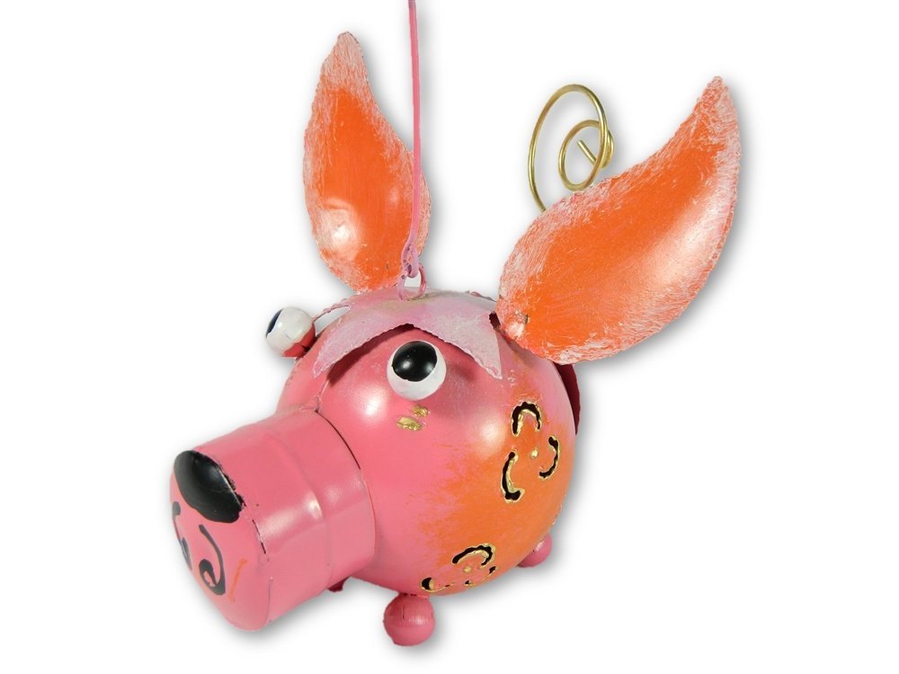 Metal Pig Garden Ornament Hanging Tea light Candle Holder - Pink Pig